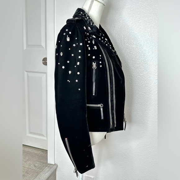 Giuseppe Rhinestone Embellished Black Velvet Biker Jacket Zanotti Medium Small - Picture 4 of 17